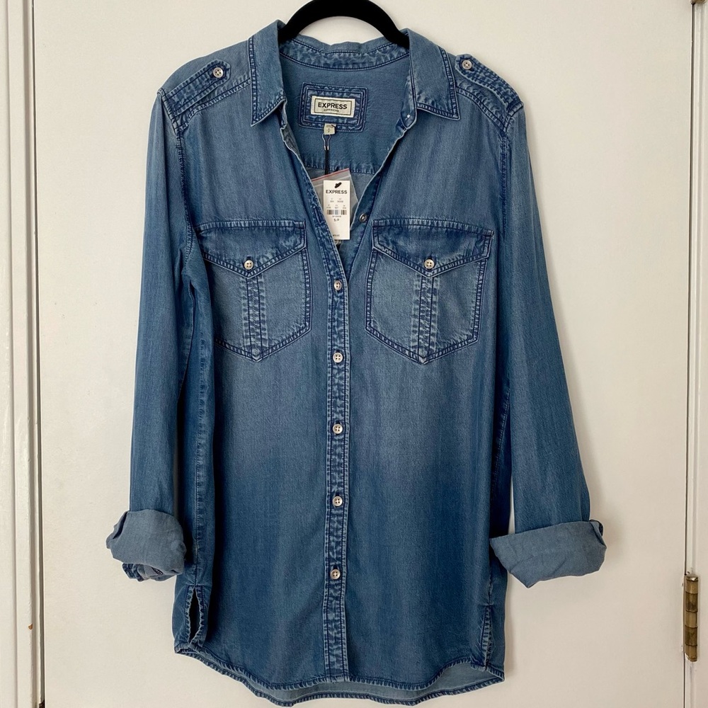 Express Boyfriend Chambray Button Up Shirt